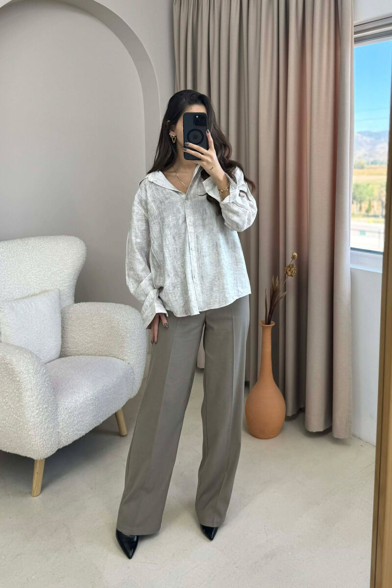 SIMPLE ONE COLOR WOMEN SHIRT LIGHT BEIGE/BZHZB - 1