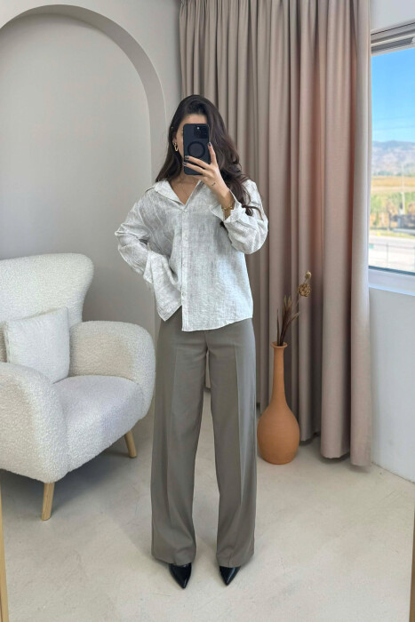 SIMPLE ONE COLOR WOMEN SHIRT LIGHT BEIGE/BZHZB - 2