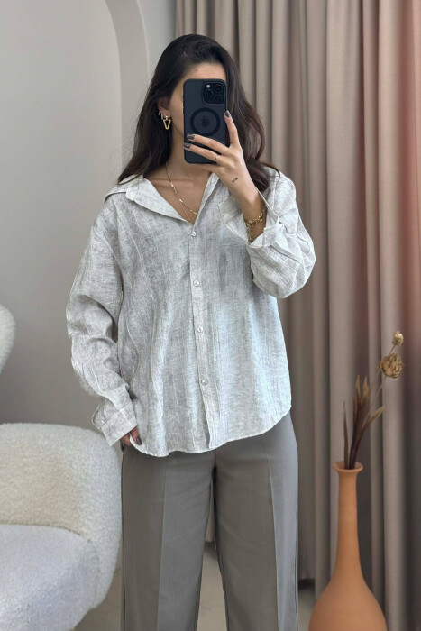 SIMPLE ONE COLOR WOMEN SHIRT LIGHT BEIGE/BZHZB - 3