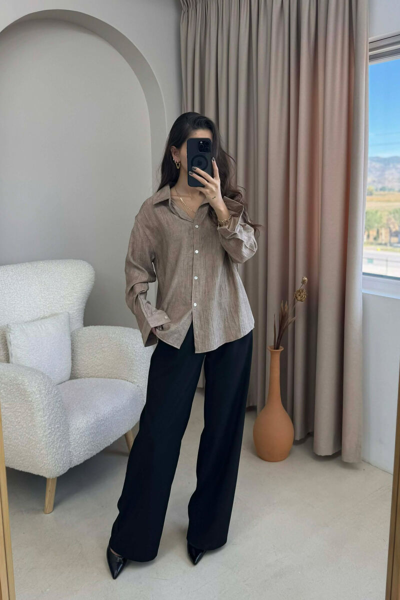 SIMPLE ONE COLOR WOMEN SHIRT LIGHT BROWN/KAZB - 1