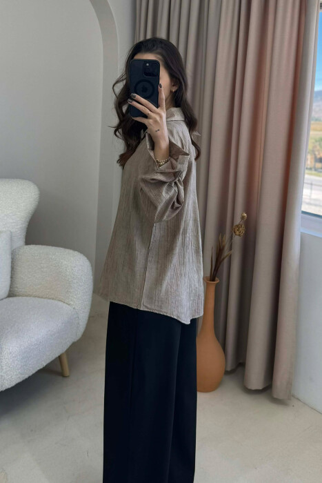 SIMPLE ONE COLOR WOMEN SHIRT LIGHT BROWN/KAZB - 2