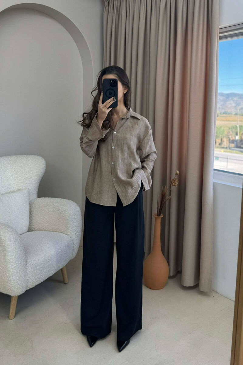 SIMPLE ONE COLOR WOMEN SHIRT LIGHT BROWN/KAZB - 3