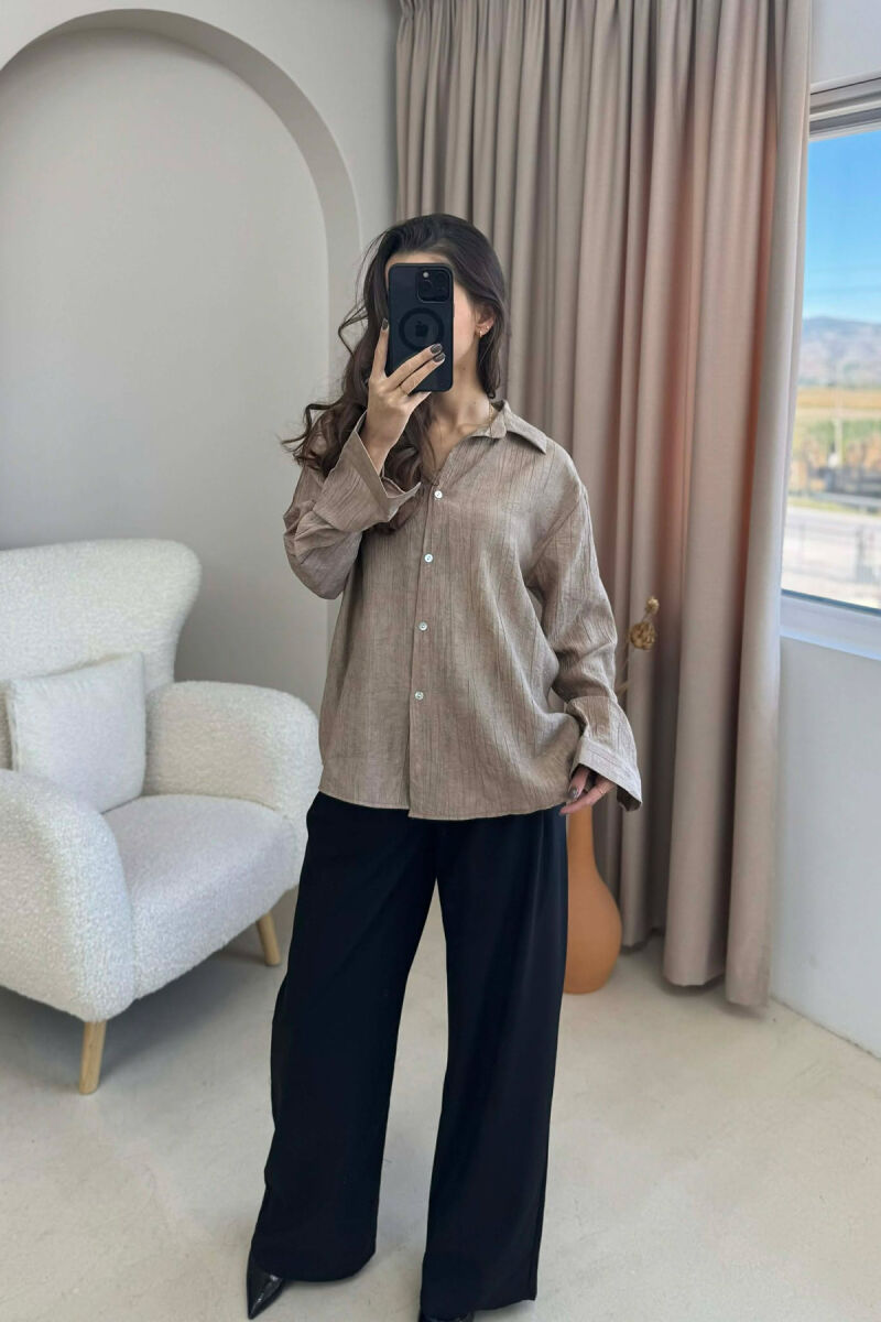 SIMPLE ONE COLOR WOMEN SHIRT LIGHT BROWN/KAZB - 4