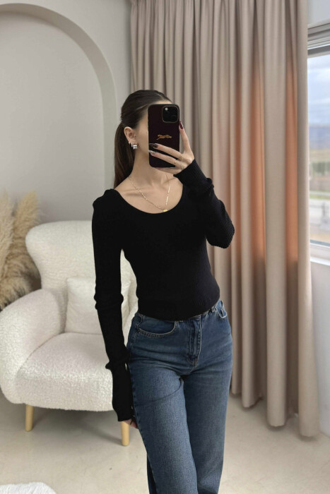 SIMPLE ONE COLOR WOMEN SWEATSHIRT BLACK/ E ZEZE - 1