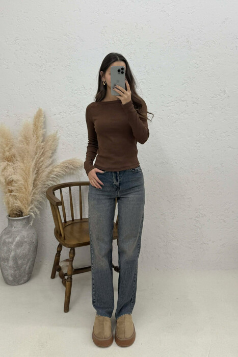 SIMPLE ONE COLOR WOMEN SWEATSHIRT BROWN/KAFE 