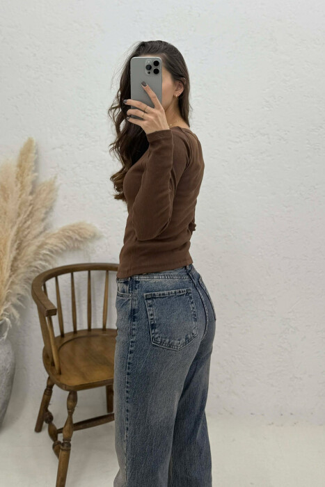 SIMPLE ONE COLOR WOMEN SWEATSHIRT BROWN/KAFE - 2