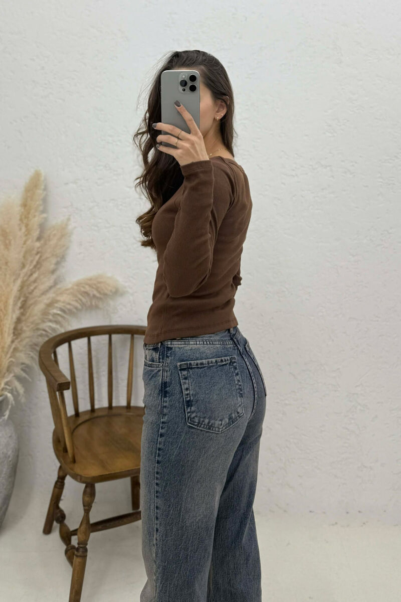 SIMPLE ONE COLOR WOMEN SWEATSHIRT BROWN/KAFE - 2