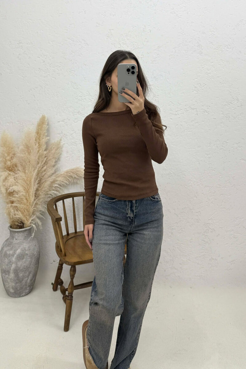 SIMPLE ONE COLOR WOMEN SWEATSHIRT BROWN/KAFE - 4