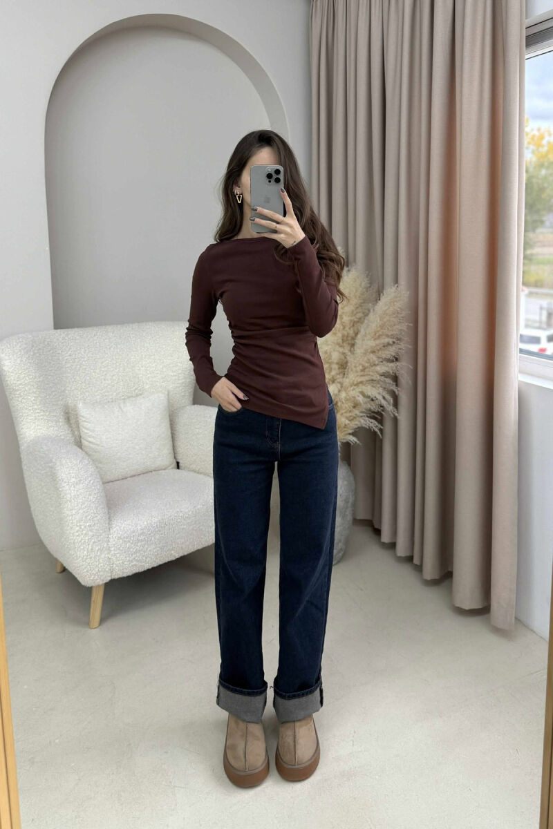 SIMPLE ONE COLOR WOMEN SWEATSHIRT BROWN/KAFE - 1