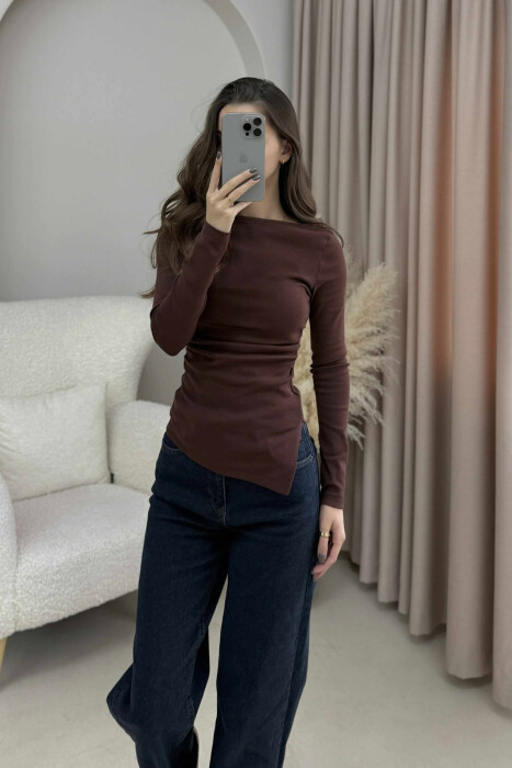 SIMPLE ONE COLOR WOMEN SWEATSHIRT BROWN/KAFE - 3