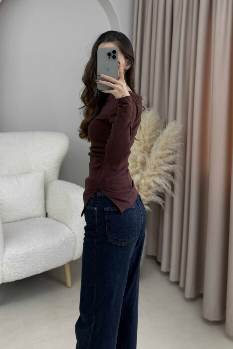 SIMPLE ONE COLOR WOMEN SWEATSHIRT BROWN/KAFE - 4