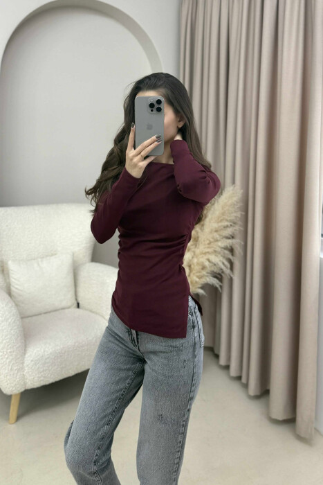SIMPLE ONE COLOR WOMEN SWEATSHIRT BURGUNDY/VISHNJE - 2