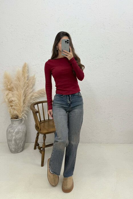 SIMPLE ONE COLOR WOMEN SWEATSHIRT BURGUNDY/VISHNJE - 2