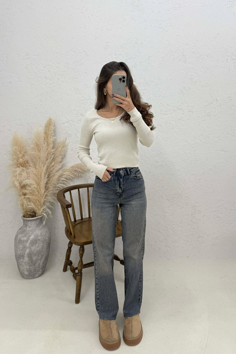 SIMPLE ONE COLOR WOMEN SWEATSHIRT CREAM/KREM - 1