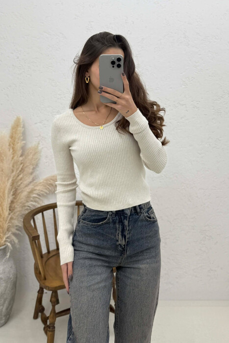 SIMPLE ONE COLOR WOMEN SWEATSHIRT CREAM/KREM - 2