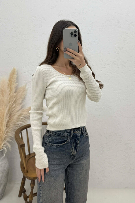 SIMPLE ONE COLOR WOMEN SWEATSHIRT CREAM/KREM - 3