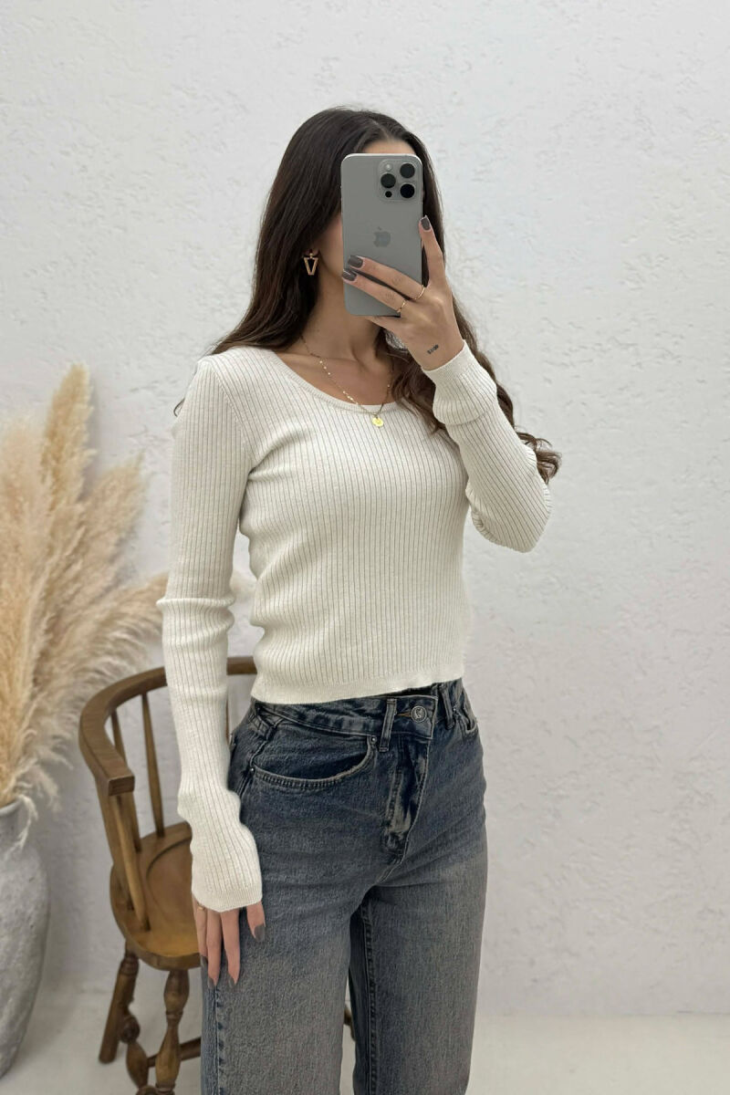 SIMPLE ONE COLOR WOMEN SWEATSHIRT CREAM/KREM - 3