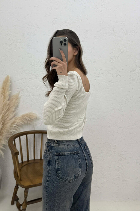 SIMPLE ONE COLOR WOMEN SWEATSHIRT CREAM/KREM - 4