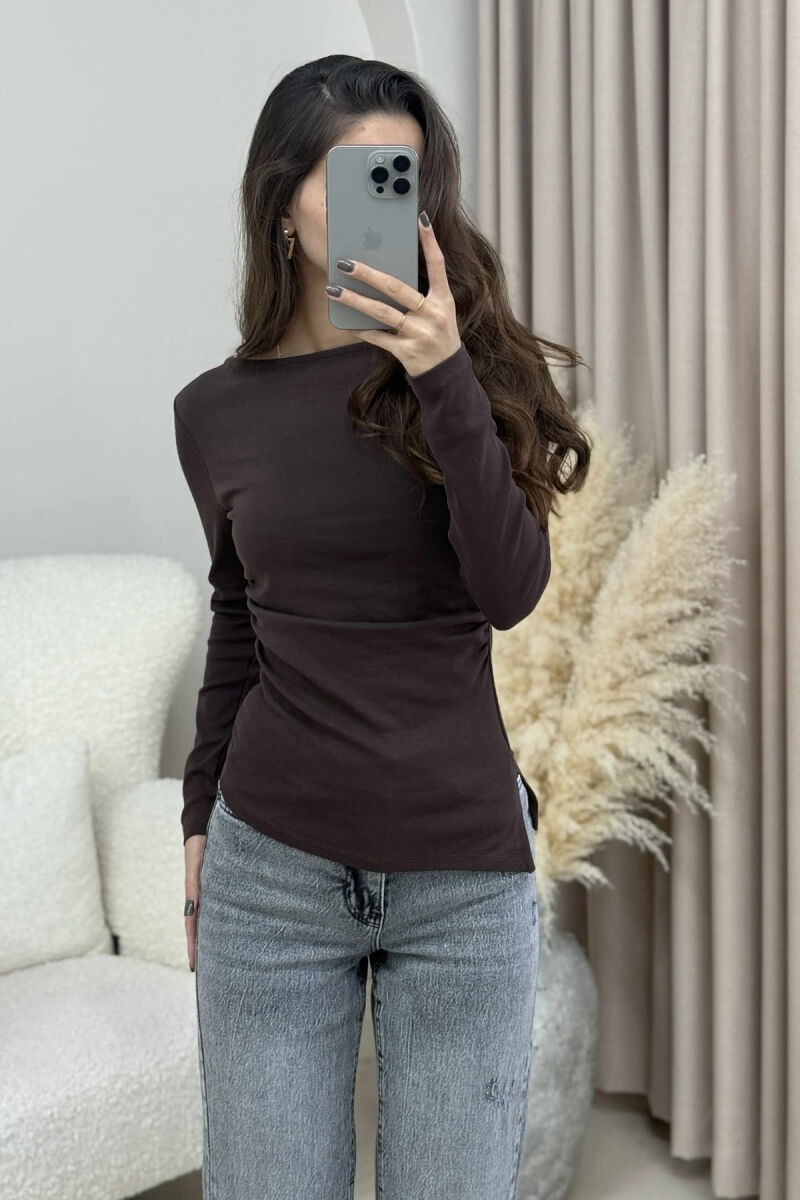 SIMPLE ONE COLOR WOMEN SWEATSHIRT DARK BROWN/KAE - 3