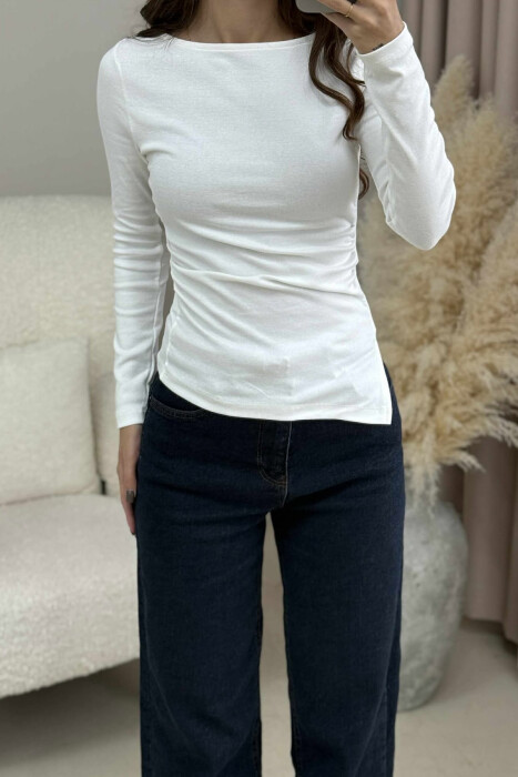 SIMPLE ONE COLOR WOMEN SWEATSHIRT WHITE-E BARDHE - 4