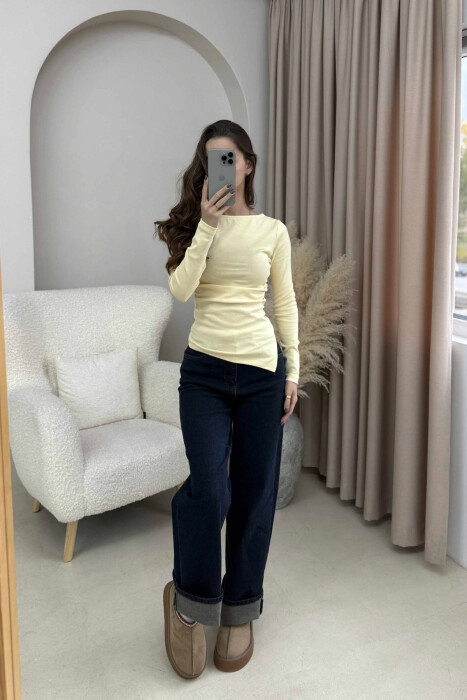 SIMPLE ONE COLOR WOMEN SWEATSHIRT YELLOW/E VERDHE - KLAUDIO FASHION