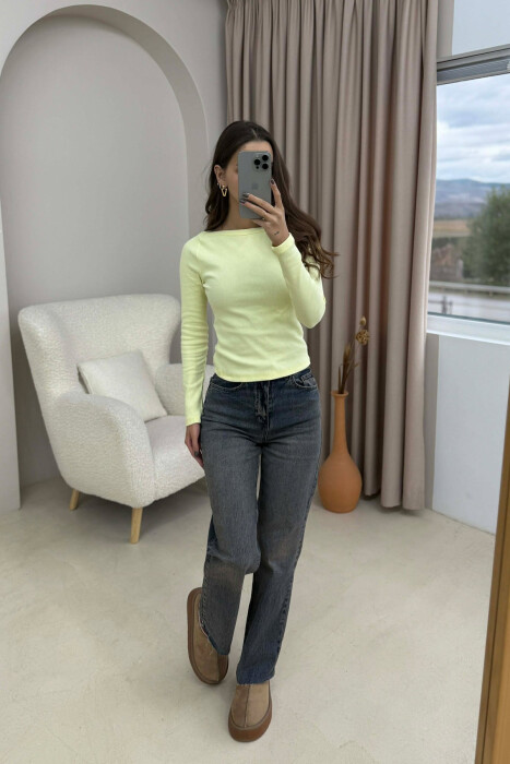 SIMPLE ONE COLOR WOMEN SWEATSHIRT YELLOW/E VERDHE - 1