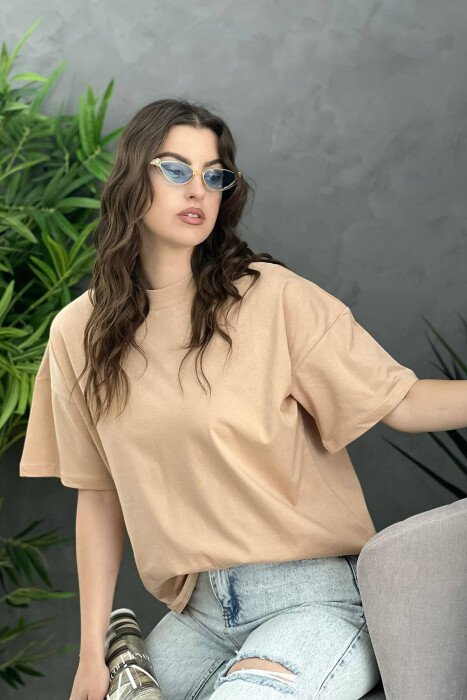 SIMPLE ONE COLOR WOMEN T-SHIRT BEIGE/BEZHE - 1