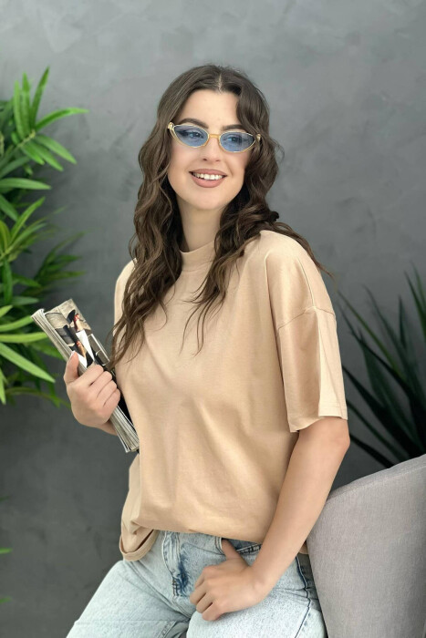 SIMPLE ONE COLOR WOMEN T-SHIRT BEIGE/BEZHE - 2