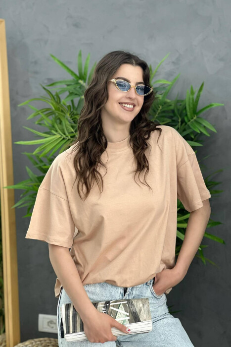 SIMPLE ONE COLOR WOMEN T-SHIRT BEIGE/BEZHE - 3