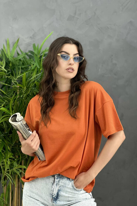 SIMPLE ONE COLOR WOMEN T-SHIRT BRICK/TULLE 