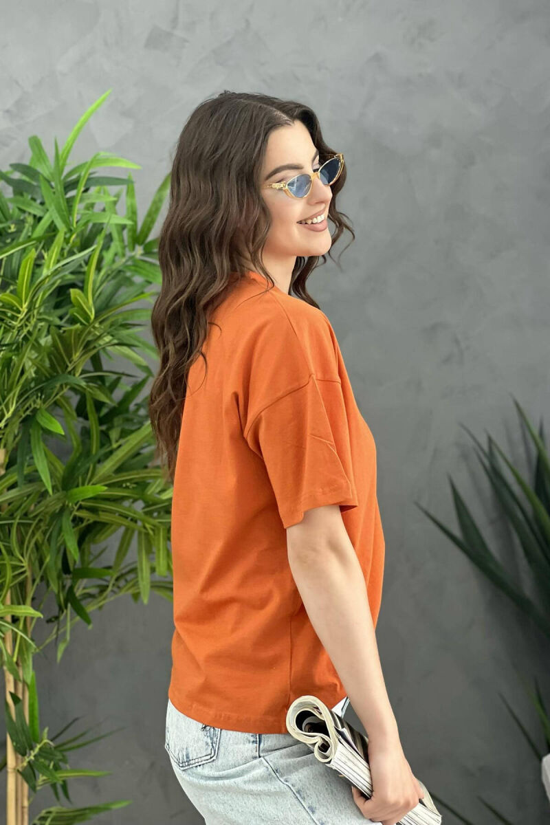 SIMPLE ONE COLOR WOMEN T-SHIRT BRICK/TULLE - 3