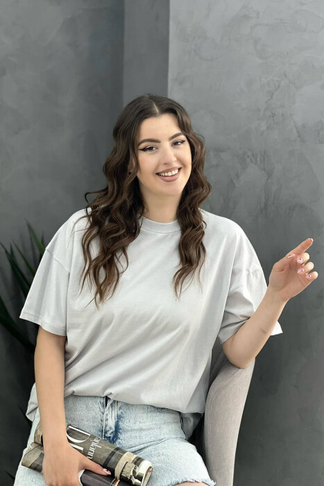 SIMPLE ONE COLOR WOMEN T-SHIRT GREY/GRI - 1