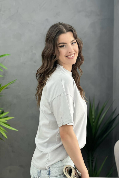 SIMPLE ONE COLOR WOMEN T-SHIRT GREY/GRI - 2