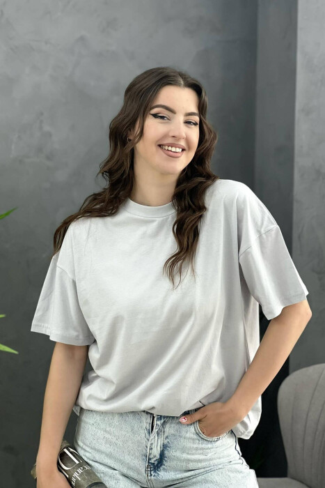 SIMPLE ONE COLOR WOMEN T-SHIRT GREY/GRI - 3