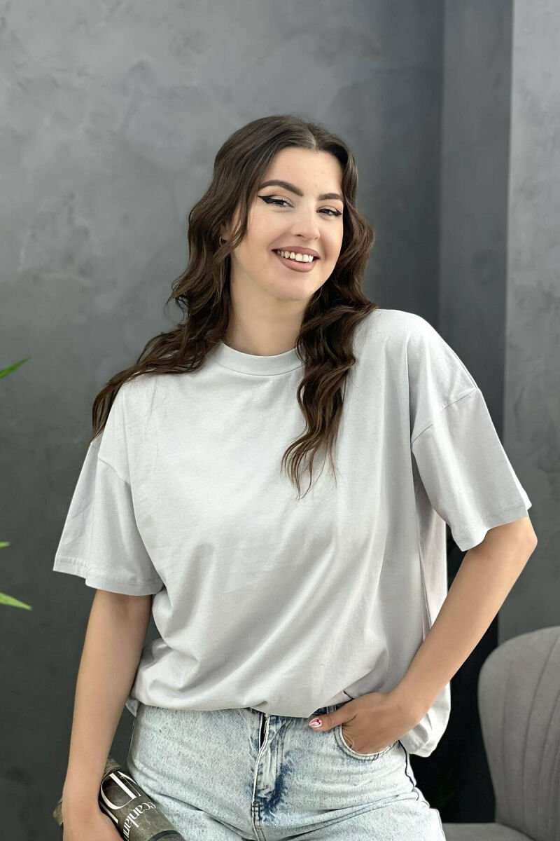 SIMPLE ONE COLOR WOMEN T-SHIRT GREY/GRI - 3