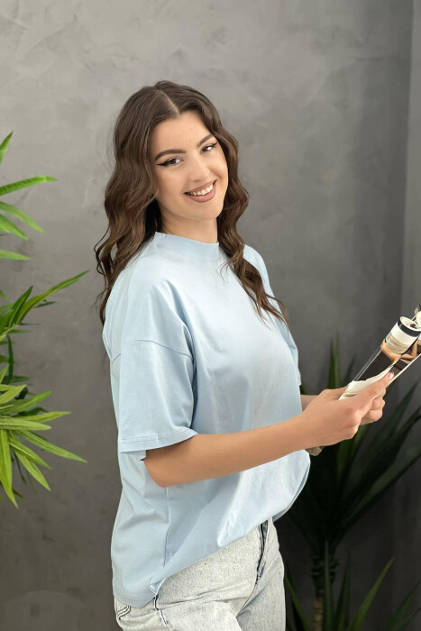 SIMPLE ONE COLOR WOMEN T-SHIRT LIGHTBLUE/BZ - 2