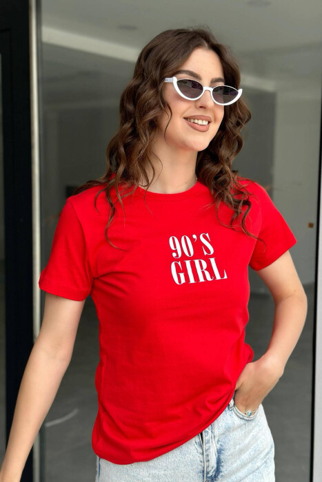 SIMPLE ONE COLOR WOMEN T-SHIRT RED/E KUQE - 3