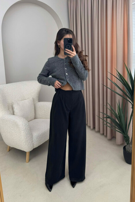 SIMPLE ONE COLOR WOMEN TROUSERS BLACK/ E ZEZE - 1