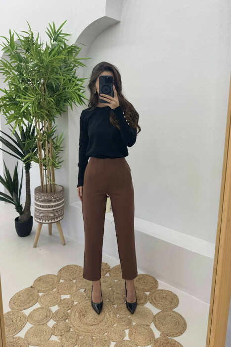 SIMPLE ONE COLOR WOMEN TROUSERS BROWN/KAFE 