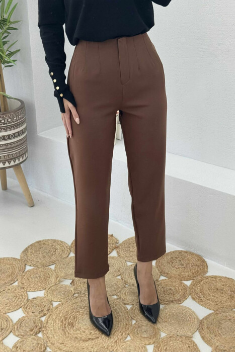 SIMPLE ONE COLOR WOMEN TROUSERS BROWN/KAFE - 2