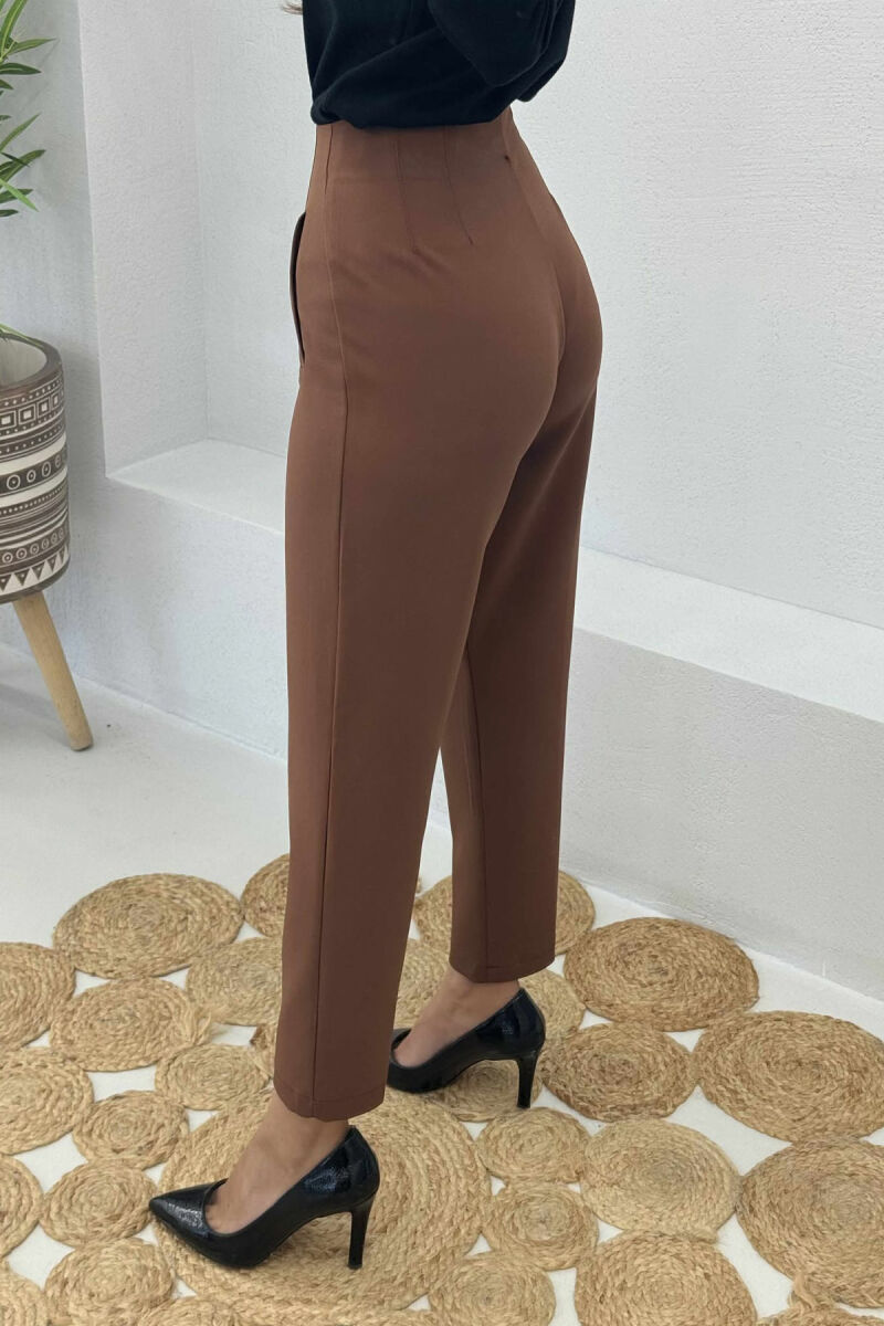 SIMPLE ONE COLOR WOMEN TROUSERS BROWN/KAFE - 3
