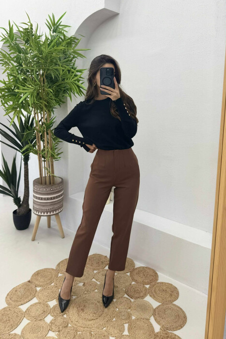 SIMPLE ONE COLOR WOMEN TROUSERS BROWN/KAFE - 4