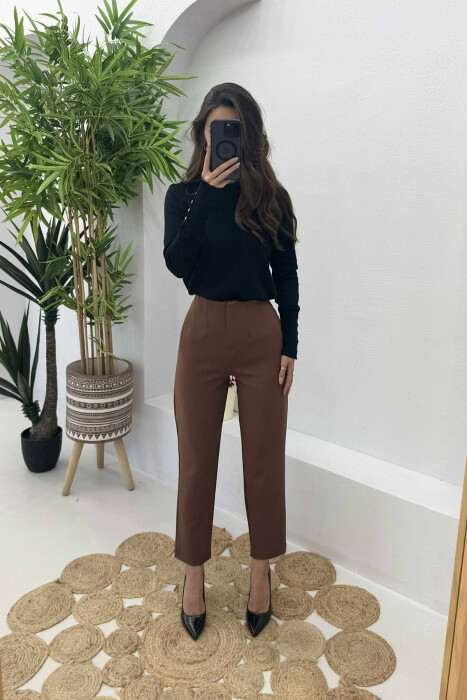 SIMPLE ONE COLOR WOMEN TROUSERS BROWN/KAFE - 5