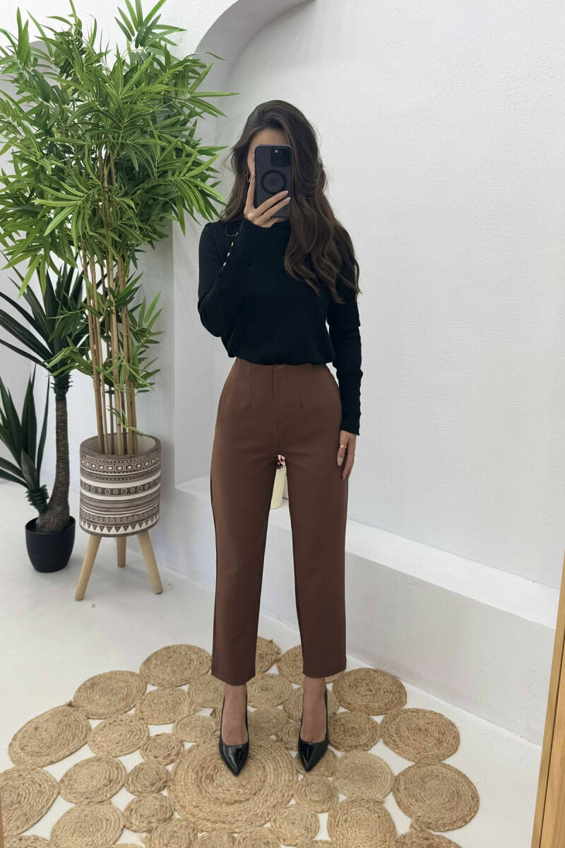 SIMPLE ONE COLOR WOMEN TROUSERS BROWN/KAFE - 5