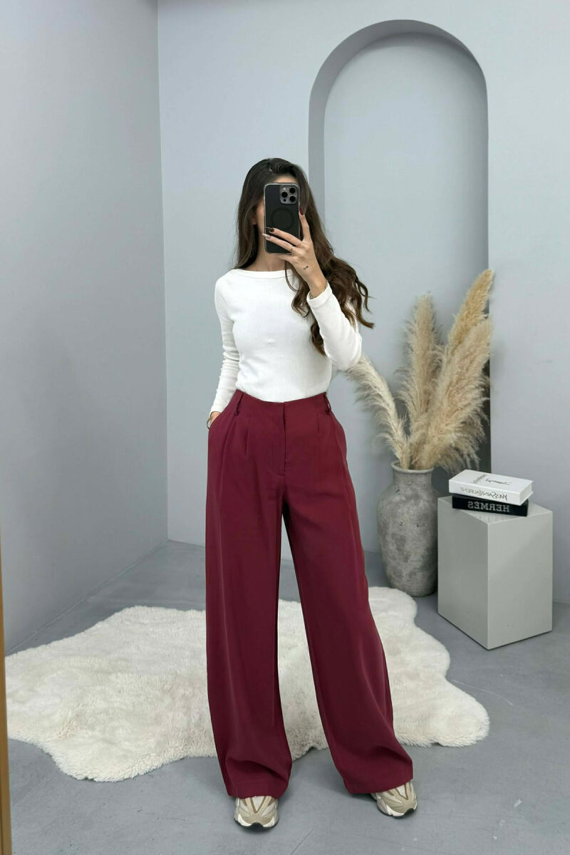 SIMPLE ONE COLOR WOMEN TROUSERS BURGUNDY/VISHNJE - 2