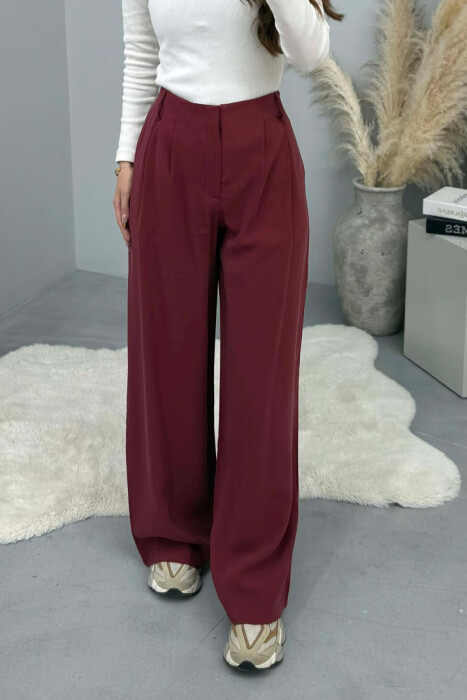 SIMPLE ONE COLOR WOMEN TROUSERS BURGUNDY/VISHNJE - 3