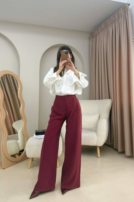 SIMPLE ONE COLOR WOMEN TROUSERS BURGUNDY/VISHNJE 