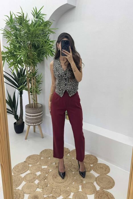 SIMPLE ONE COLOR WOMEN TROUSERS BURGUNDY/VISHNJE - 6