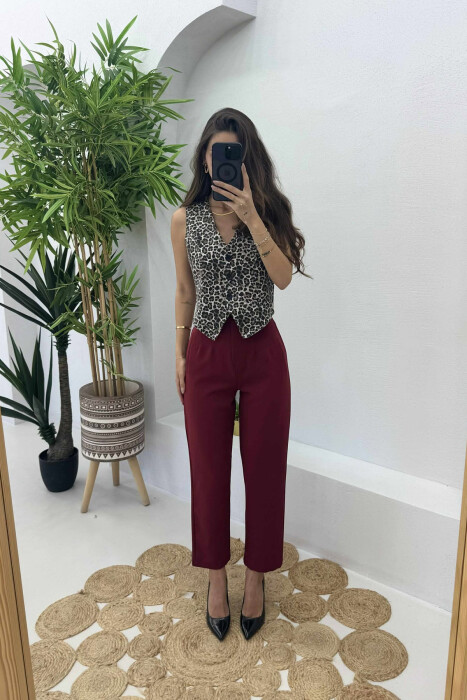 SIMPLE ONE COLOR WOMEN TROUSERS BURGUNDY/VISHNJE - 7