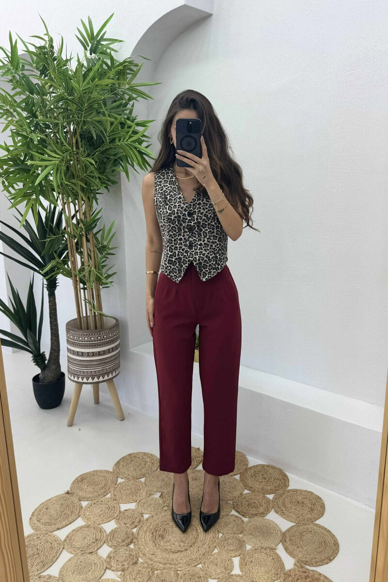 SIMPLE ONE COLOR WOMEN TROUSERS BURGUNDY/VISHNJE - 7